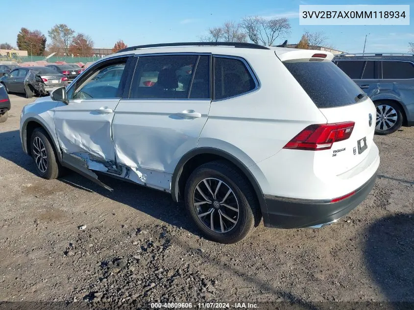 2021 Volkswagen Tiguan 2.0T Se/2.0T Se R-Line Black/2.0T Sel VIN: 3VV2B7AX0MM118934 Lot: 40809606