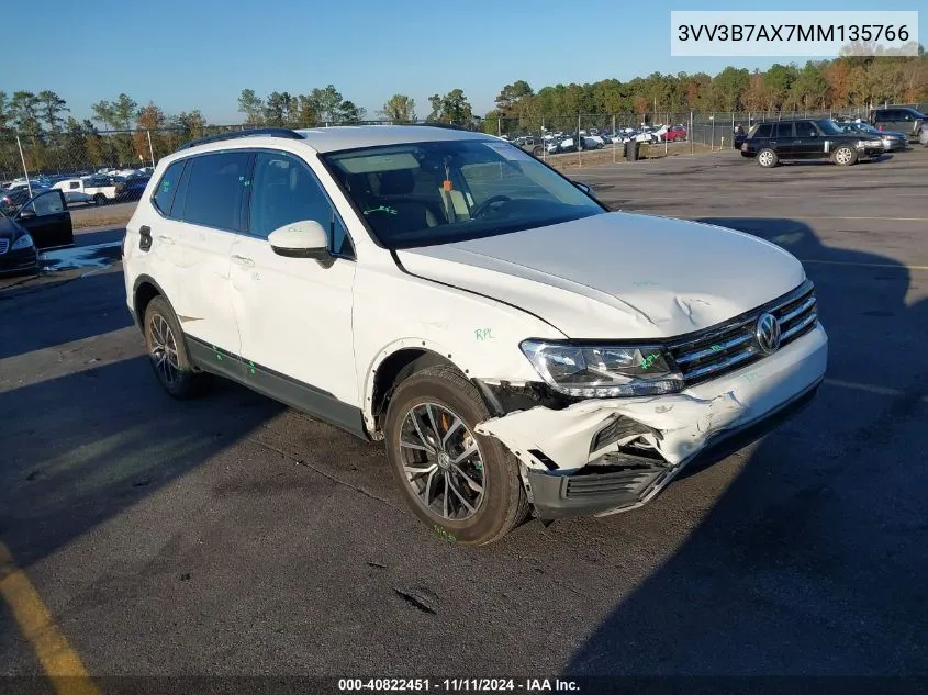 2021 Volkswagen Tiguan 2.0T Se/2.0T Se R-Line Black/2.0T Sel VIN: 3VV3B7AX7MM135766 Lot: 40822451