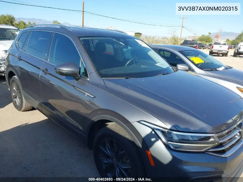 2022 Volkswagen Tiguan 2.0T Se VIN: 3VV3B7AX0NM020315 Lot: 40402693