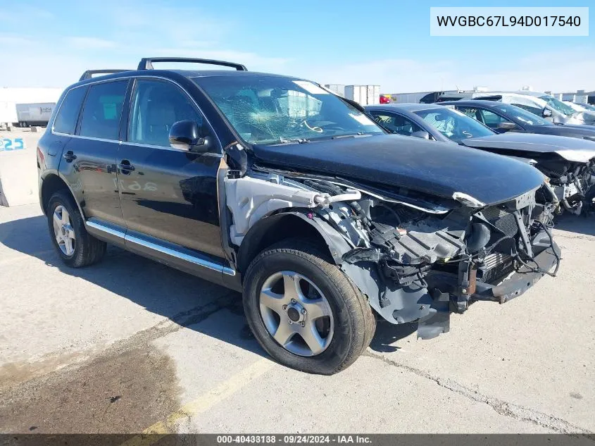 2004 Volkswagen Touareg V6 VIN: WVGBC67L94D017540 Lot: 40433138