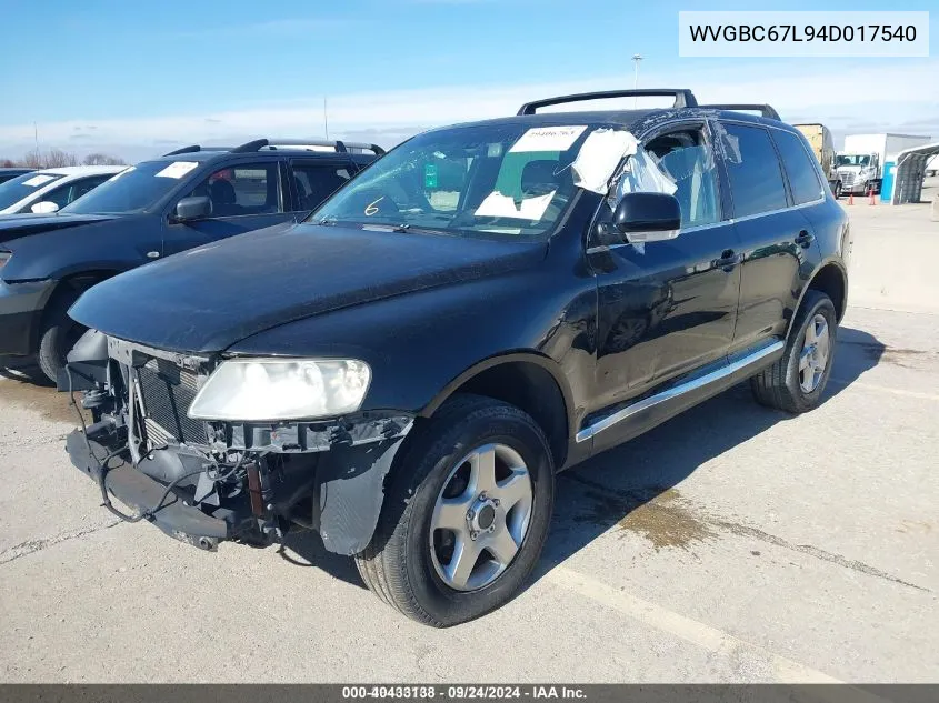 2004 Volkswagen Touareg V6 VIN: WVGBC67L94D017540 Lot: 40433138