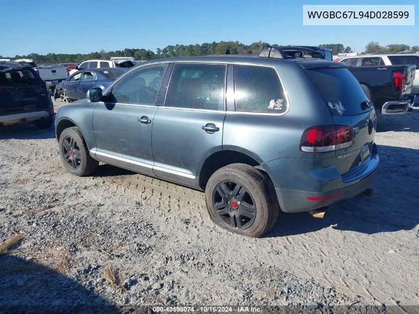 2004 Volkswagen Touareg V6 VIN: WVGBC67L94D028599 Lot: 40598074