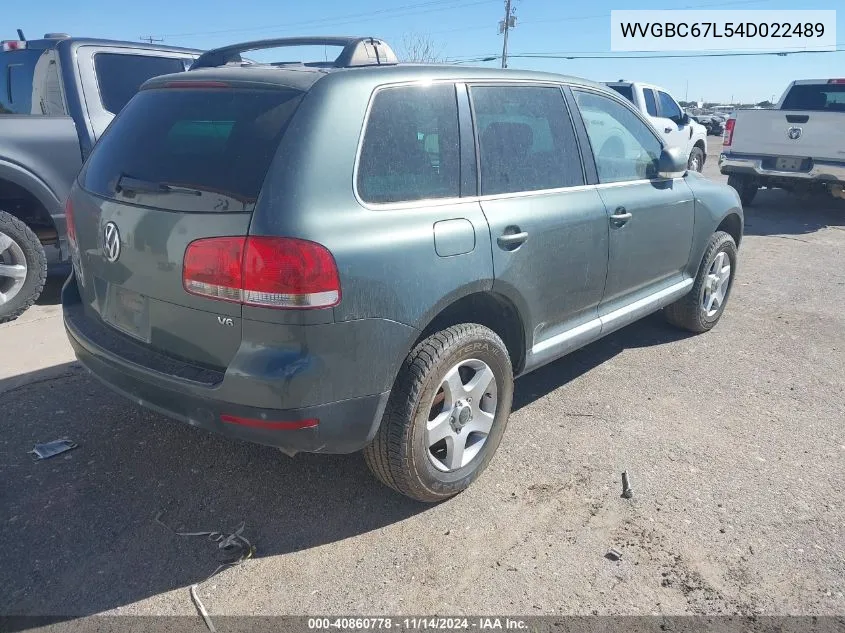 2004 Volkswagen Touareg V6 VIN: WVGBC67L54D022489 Lot: 40860778