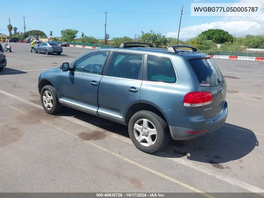 2005 Volkswagen Touareg V6 VIN: WVGBG77L05D005787 Lot: 40635726