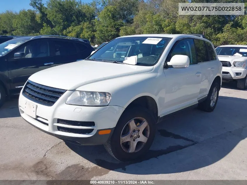 2005 Volkswagen Touareg V6 VIN: WVGZG77L75D022858 Lot: 40839210