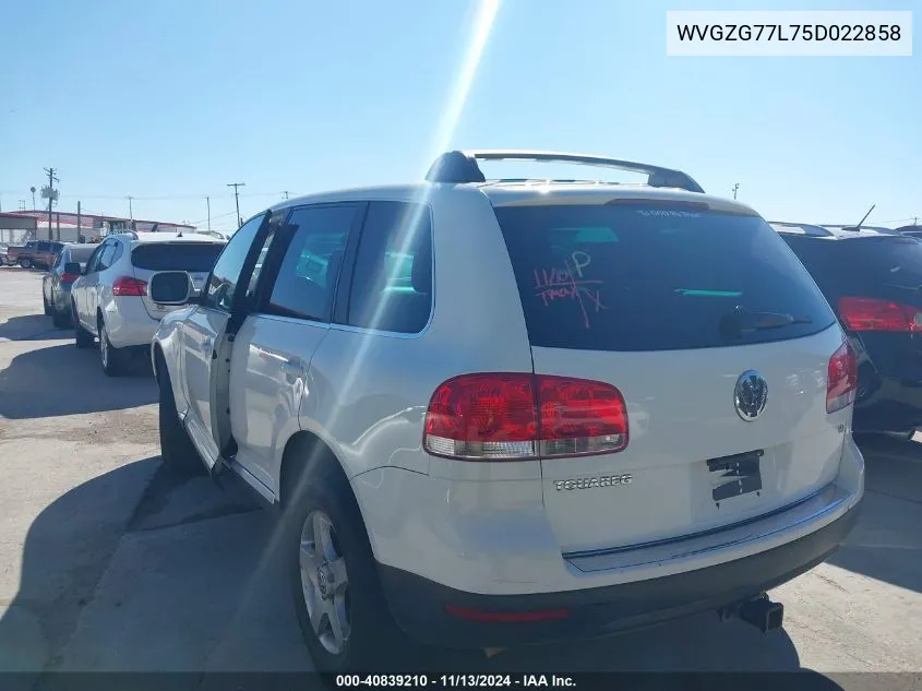 2005 Volkswagen Touareg V6 VIN: WVGZG77L75D022858 Lot: 40839210