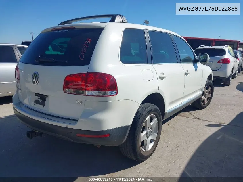 2005 Volkswagen Touareg V6 VIN: WVGZG77L75D022858 Lot: 40839210