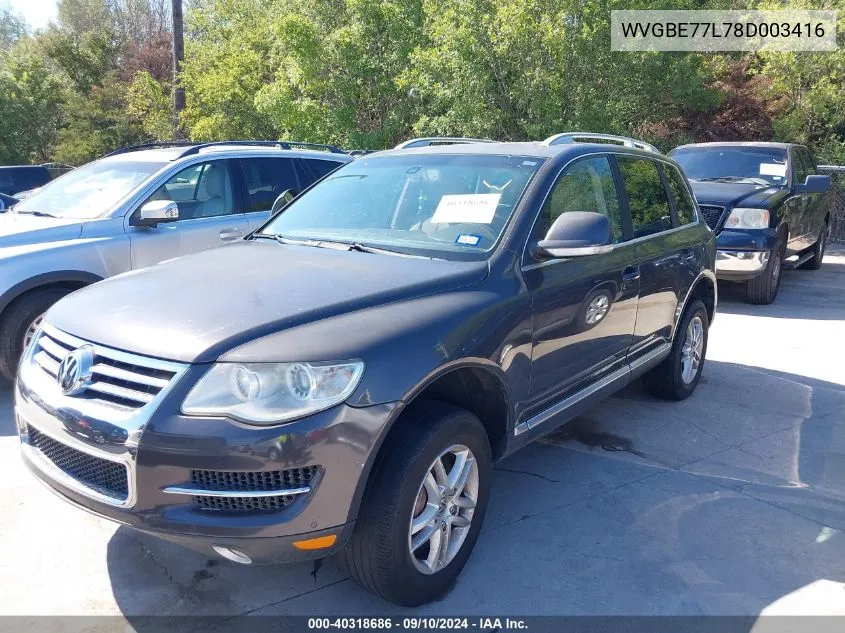 2008 Volkswagen Touareg 2 Vr6 Fsi VIN: WVGBE77L78D003416 Lot: 40318686