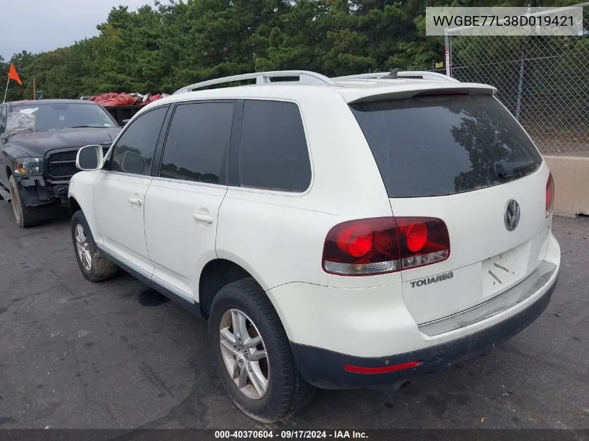 2008 Volkswagen Touareg 2 Vr6 Fsi VIN: WVGBE77L38D019421 Lot: 40370604