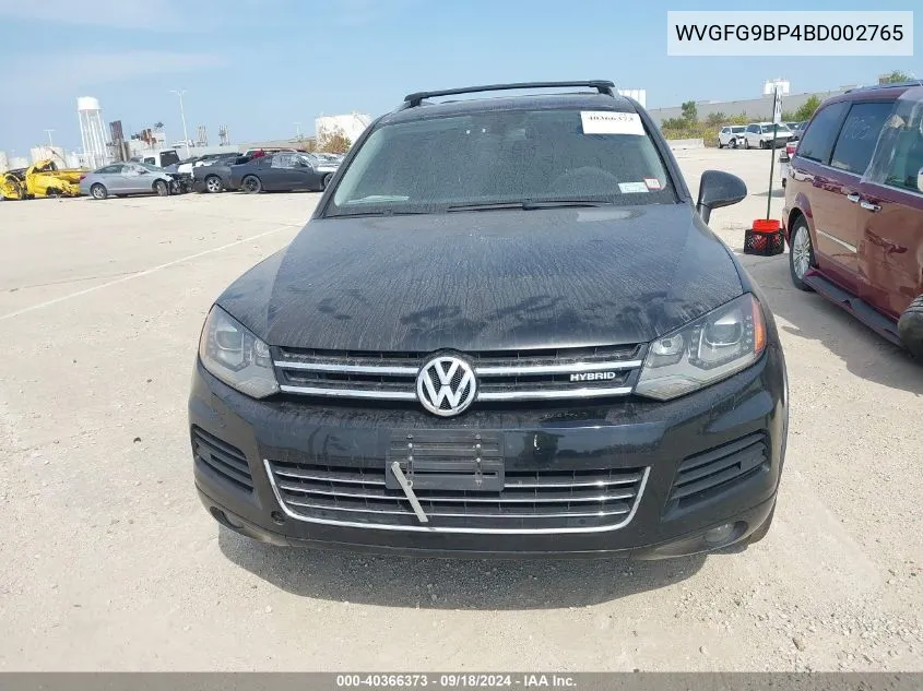 2011 Volkswagen Touareg Hybrid VIN: WVGFG9BP4BD002765 Lot: 40366373