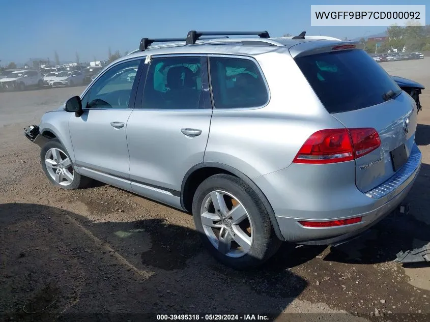 WVGFF9BP7CD000092 2012 Volkswagen Touareg Vr6 Lux