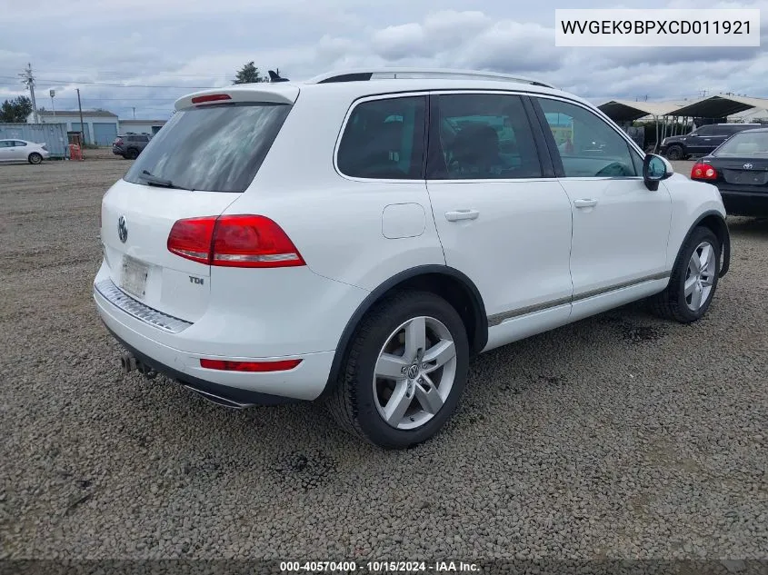 2012 Volkswagen Touareg Tdi Lux VIN: WVGEK9BPXCD011921 Lot: 40570400