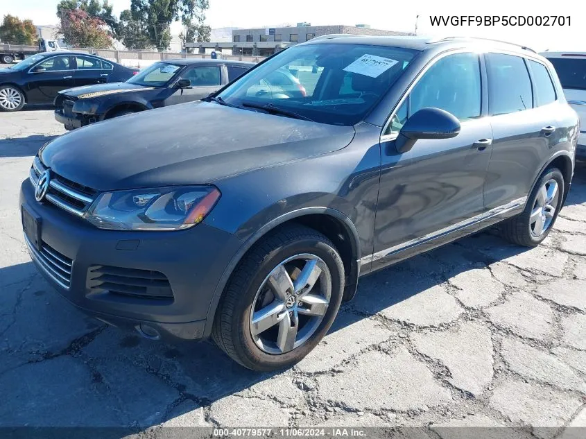 2012 Volkswagen Touareg Vr6 Executive/Vr6 Lux/Vr6 Sport VIN: WVGFF9BP5CD002701 Lot: 40779577