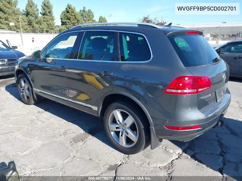 2012 Volkswagen Touareg Vr6 Executive/Vr6 Lux/Vr6 Sport VIN: WVGFF9BP5CD002701 Lot: 40779577