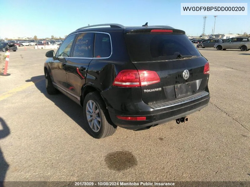 2013 Volkswagen Touareg V6 VIN: WVGDF9BP5DD000200 Lot: 20178009