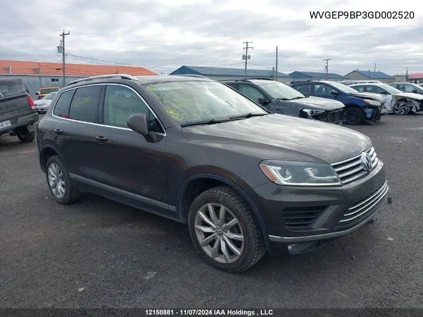 2016 Volkswagen Touareg VIN: WVGEP9BP3GD002520 Lot: 12150881