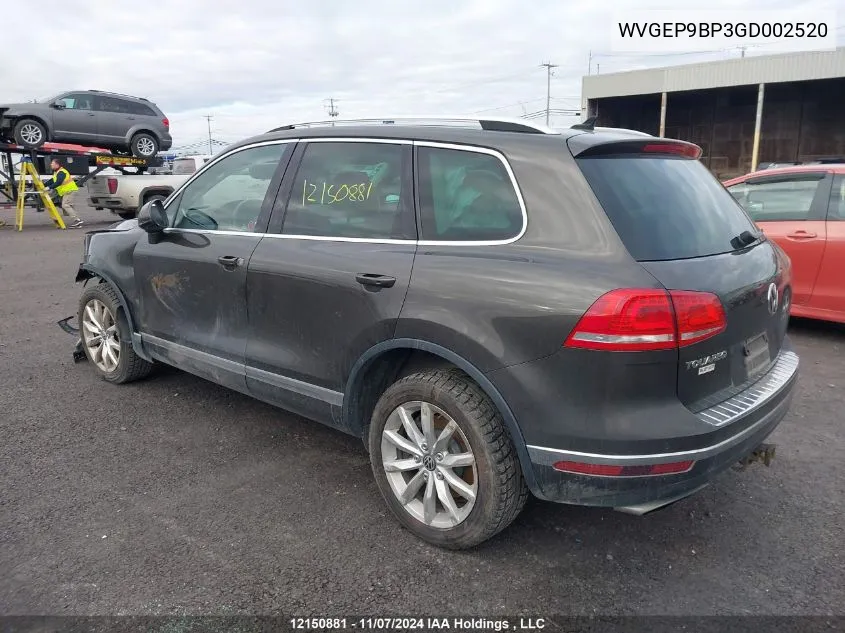 2016 Volkswagen Touareg VIN: WVGEP9BP3GD002520 Lot: 12150881