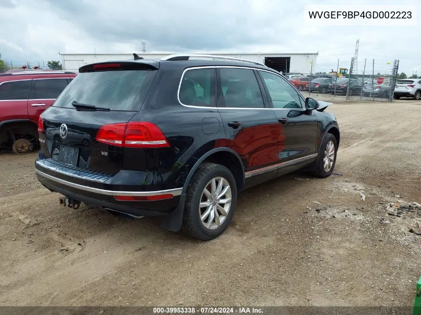 2016 Volkswagen Touareg Vr6 Sport VIN: WVGEF9BP4GD002223 Lot: 39953338