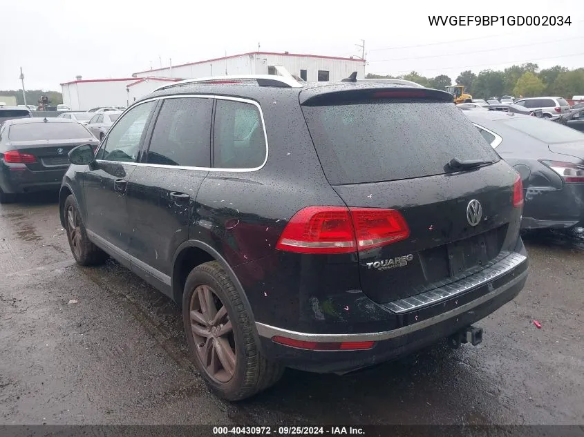 2016 Volkswagen Touareg Vr6 Lux VIN: WVGEF9BP1GD002034 Lot: 40430972