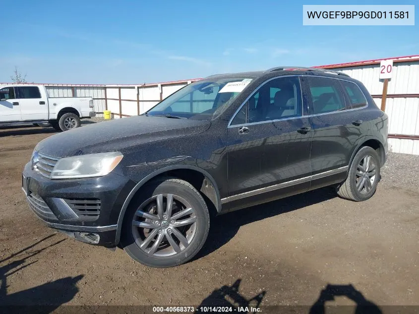 2016 Volkswagen Touareg Vr6 Lux VIN: WVGEF9BP9GD011581 Lot: 40568373