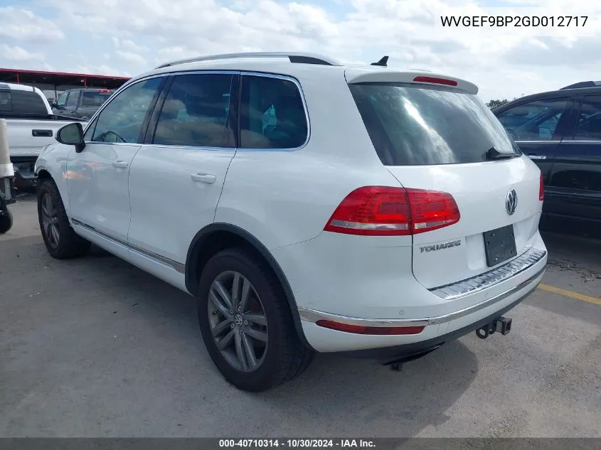 2016 Volkswagen Touareg Vr6 Lux VIN: WVGEF9BP2GD012717 Lot: 40710314