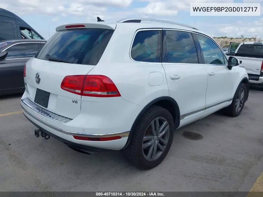 2016 Volkswagen Touareg Vr6 Lux VIN: WVGEF9BP2GD012717 Lot: 40710314