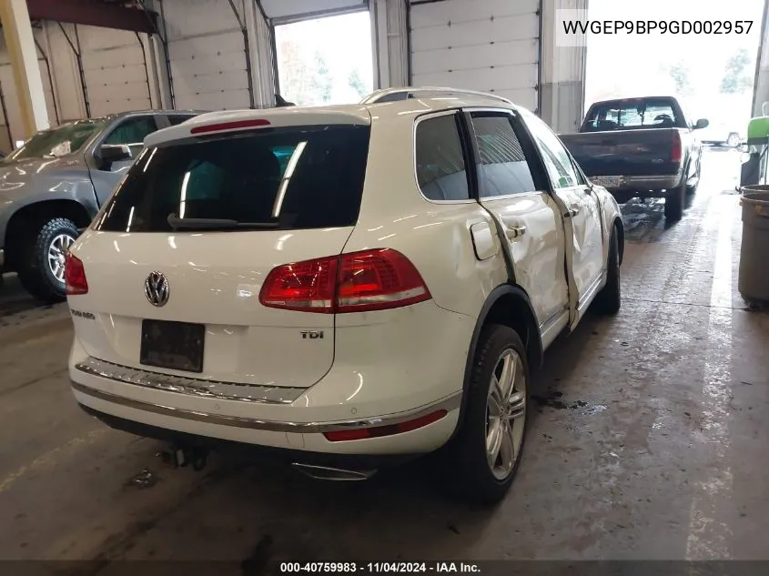 2016 Volkswagen Touareg Tdi Executive VIN: WVGEP9BP9GD002957 Lot: 40759983