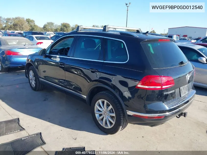 2016 Volkswagen Touareg Vr6 Executive VIN: WVGEF9BP0GD012540 Lot: 40779323