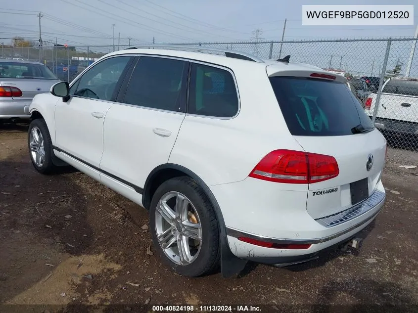 2016 Volkswagen Touareg Vr6 Executive VIN: WVGEF9BP5GD012520 Lot: 40824198