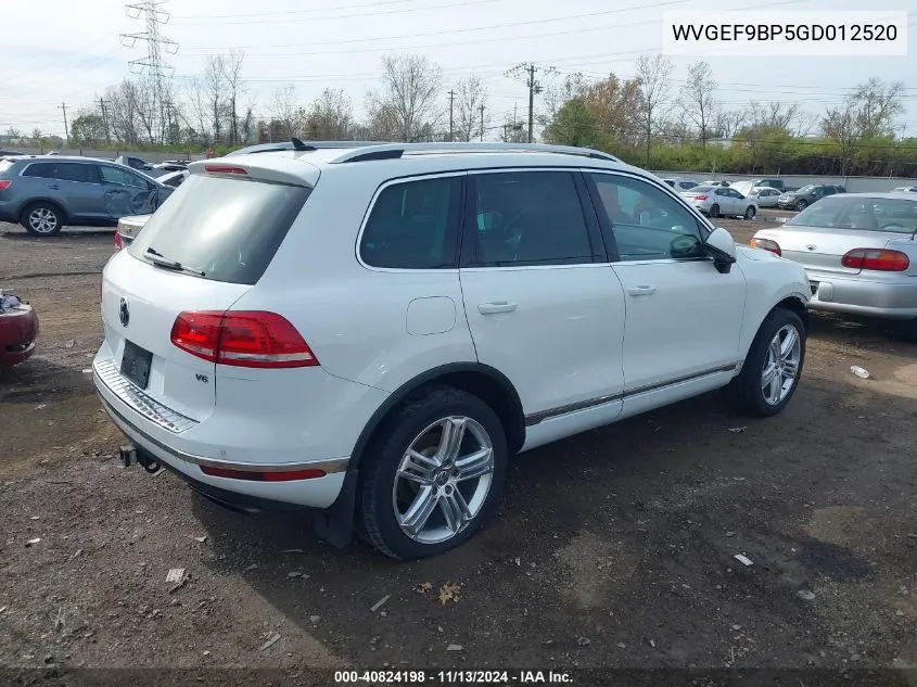 2016 Volkswagen Touareg Vr6 Executive VIN: WVGEF9BP5GD012520 Lot: 40824198