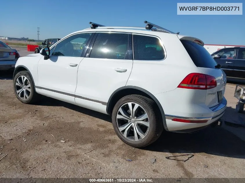 2017 Volkswagen Touareg V6 Wolfsburg Edition VIN: WVGRF7BP8HD003771 Lot: 40663651