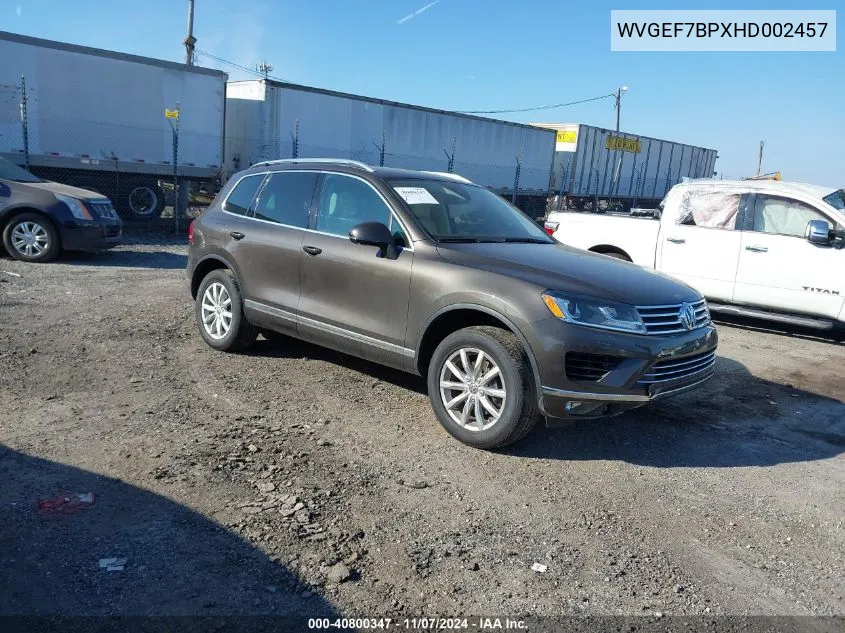 2017 Volkswagen Touareg V6 Sport VIN: WVGEF7BPXHD002457 Lot: 40800347