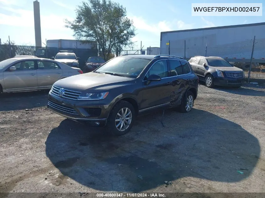 2017 Volkswagen Touareg V6 Sport VIN: WVGEF7BPXHD002457 Lot: 40800347