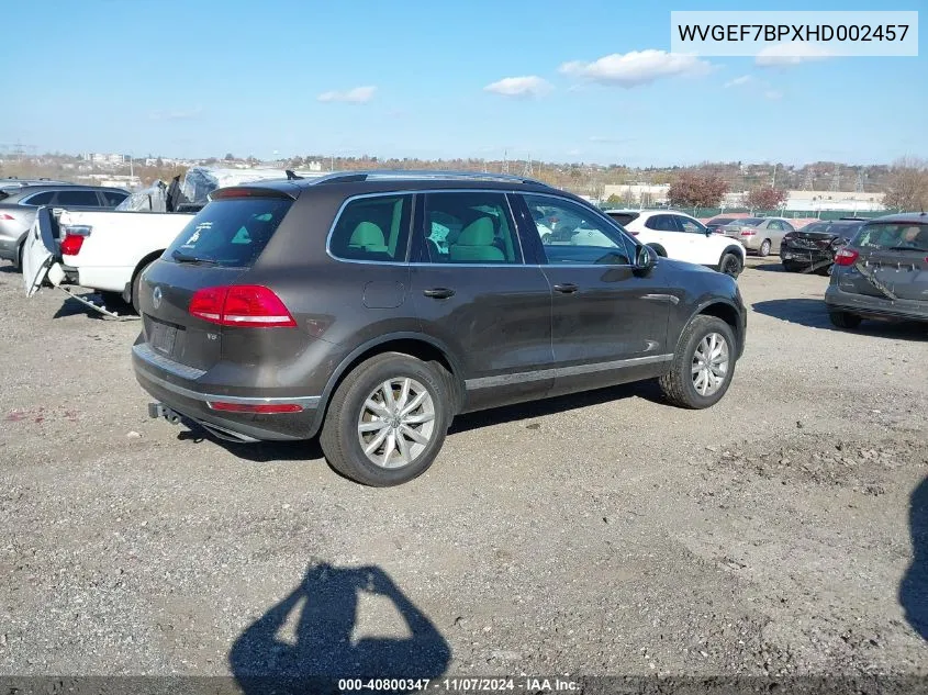 2017 Volkswagen Touareg V6 Sport VIN: WVGEF7BPXHD002457 Lot: 40800347