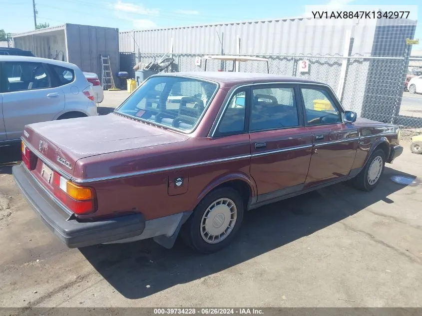 1989 Volvo 244 Dl/Gl VIN: YV1AX8847K1342977 Lot: 39734228