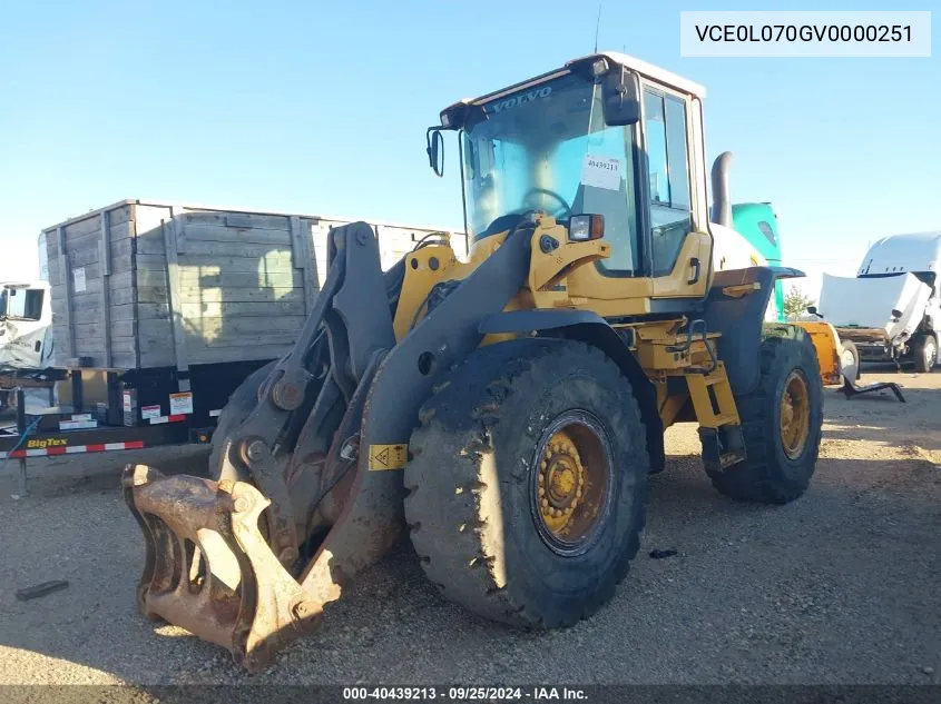 2014 Volvo L70G VIN: VCE0L070GV0000251 Lot: 40439213