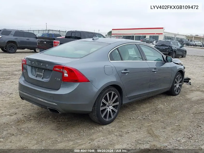 2016 Volvo S60 Inscription T5 Drive-E Premier VIN: LYV402FKXGB109472 Lot: 40411646