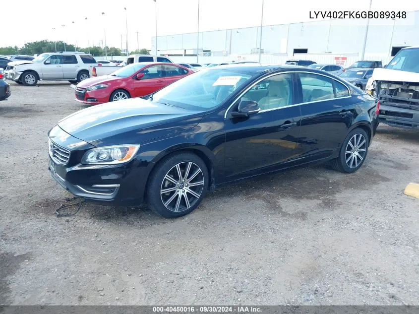 2016 Volvo S60 Inscription T5 Drive-E Premier VIN: LYV402FK6GB089348 Lot: 40450016