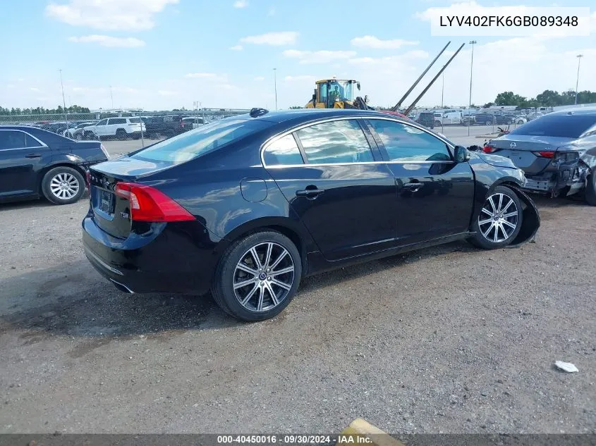 2016 Volvo S60 Inscription T5 Drive-E Premier VIN: LYV402FK6GB089348 Lot: 40450016