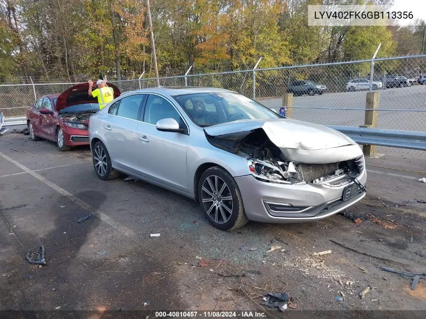 2016 Volvo S60 Inscription T5 Drive-E Premier VIN: LYV402FK6GB113356 Lot: 40810457