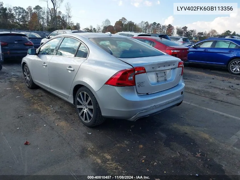 2016 Volvo S60 Inscription T5 Drive-E Premier VIN: LYV402FK6GB113356 Lot: 40810457