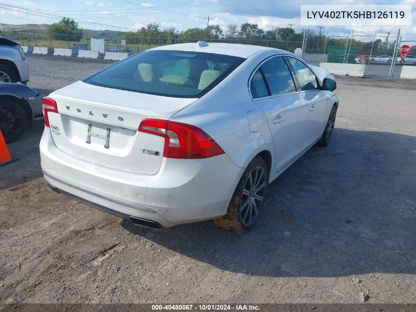 2017 Volvo S60 Inscription T5 VIN: LYV402TK5HB126119 Lot: 40480067