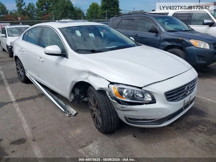 2018 Volvo S60 Inscription T5 VIN: LYV402TK0JB172642 Lot: 40078620