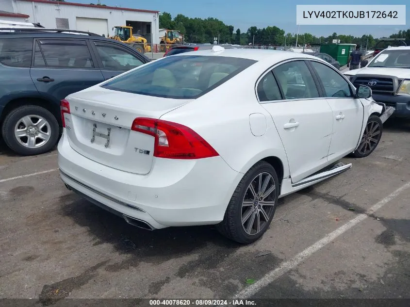 2018 Volvo S60 Inscription T5 VIN: LYV402TK0JB172642 Lot: 40078620