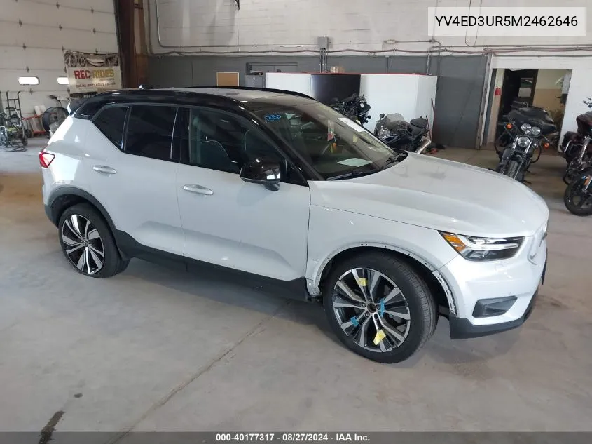 2021 Volvo Xc40 Recharge Pure Electric P8 VIN: YV4ED3UR5M2462646 Lot: 40177317