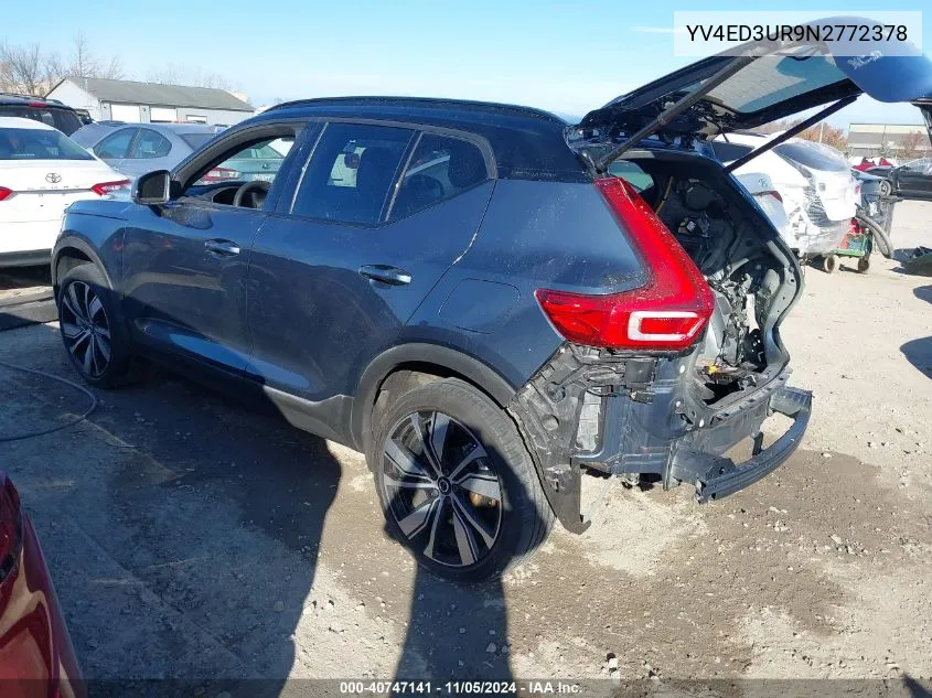 2022 Volvo Xc40 Recharge Pure Electric P8 Twin Plus VIN: YV4ED3UR9N2772378 Lot: 40747141