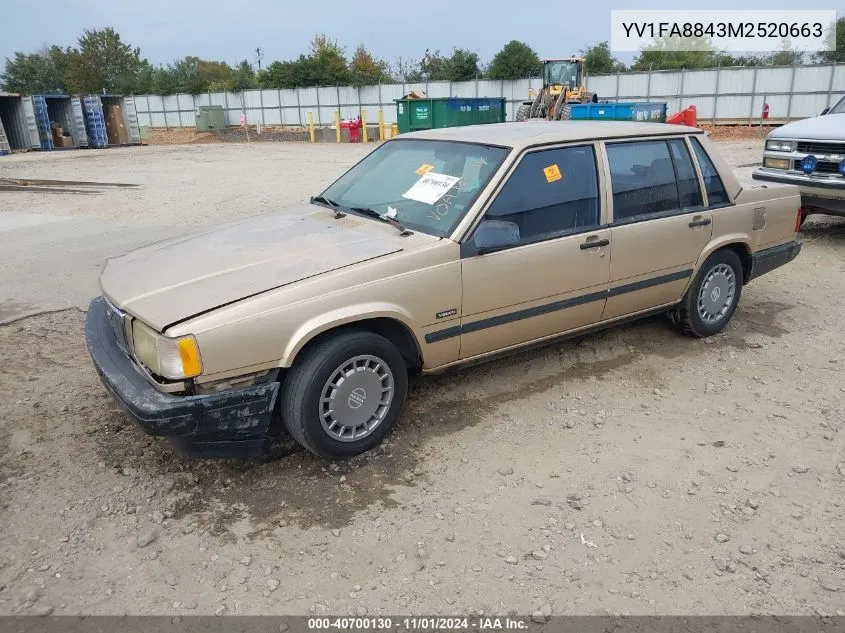 1991 Volvo 740 VIN: YV1FA8843M2520663 Lot: 40700130