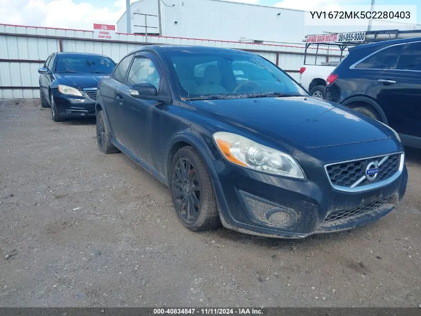 2012 Volvo C30 T5 VIN: YV1672MK5C2280403 Lot: 40834847