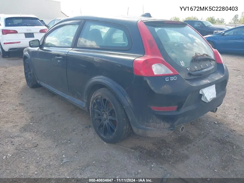 2012 Volvo C30 T5 VIN: YV1672MK5C2280403 Lot: 40834847