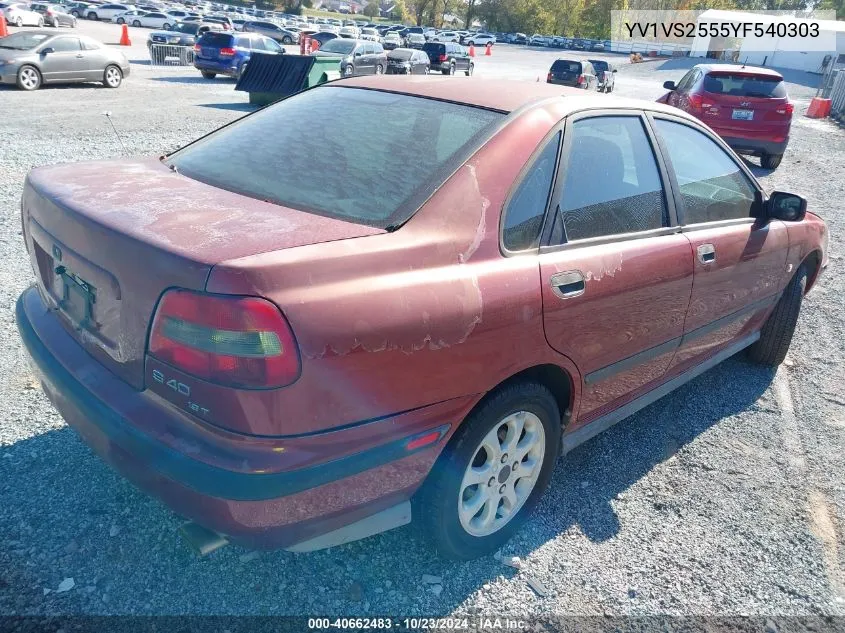 2000 Volvo S40 A/As VIN: YV1VS2555YF540303 Lot: 40662483